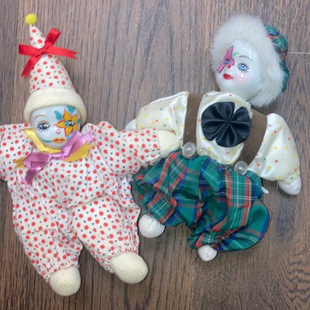 Lot of 2 Porcelain Clown Dolls